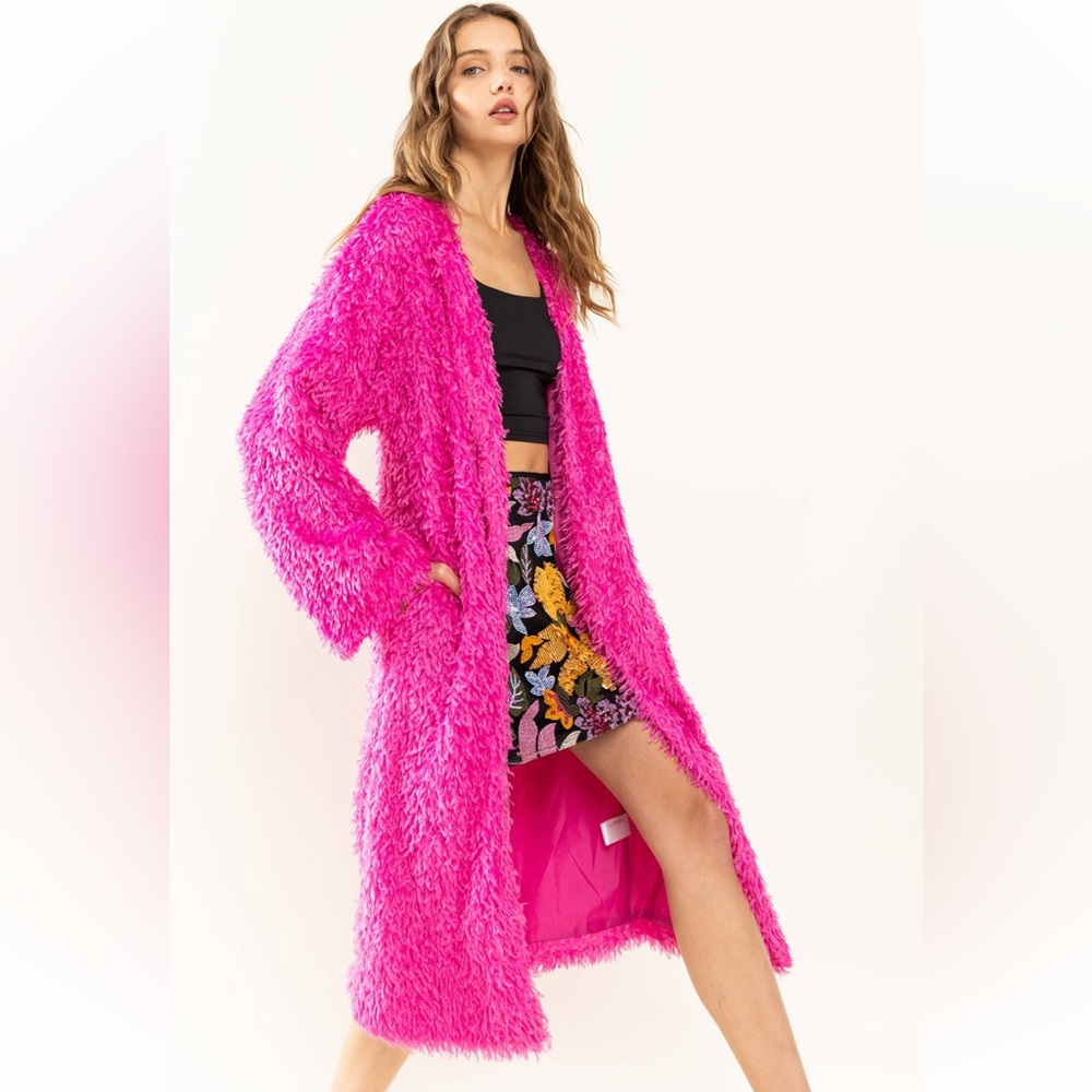 10 Boho Faux Fur Long Jacket - Picture 2 of 7